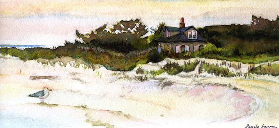 House at the End of the Island Long Beach Island NJ Painting by Pamela Parsons