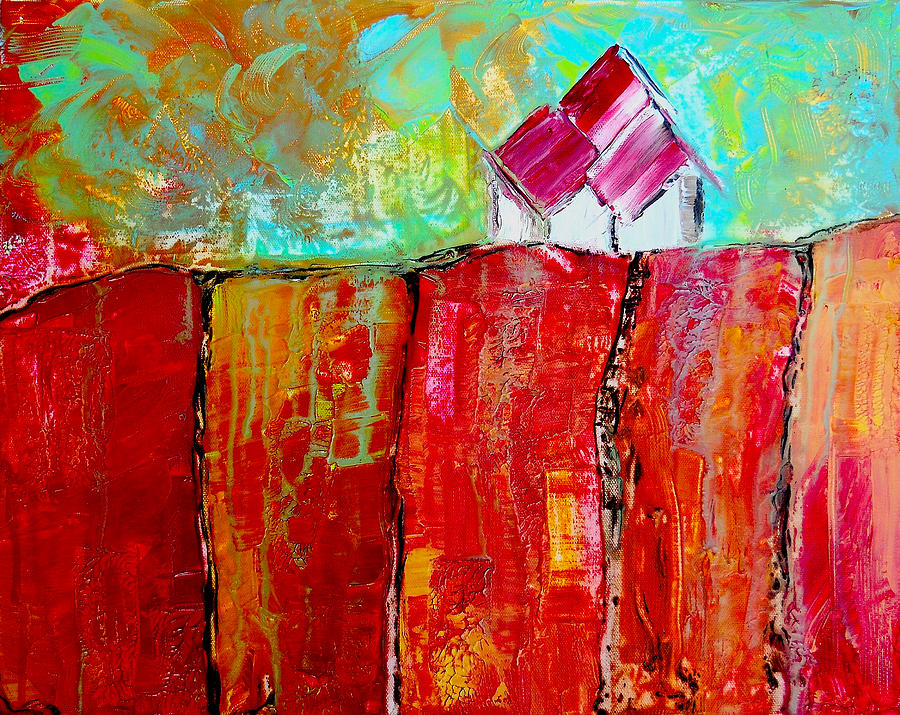 Cityscape Painting - House At The Top Of The Hill - Abstract Landscape Painting by Laura Carter