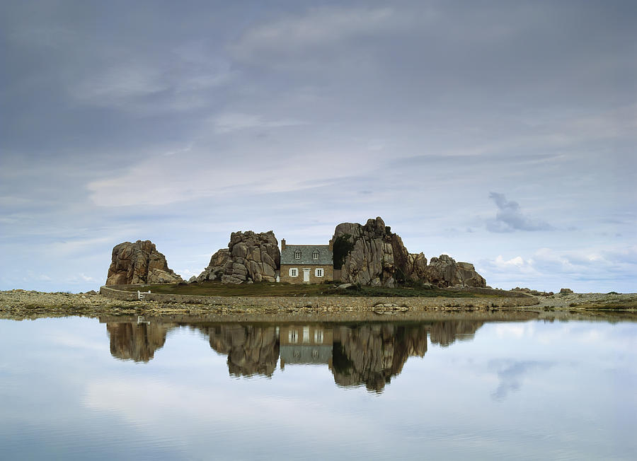 Architecture Photograph - House In Between Rocks Reflected by Ellen Rooney
