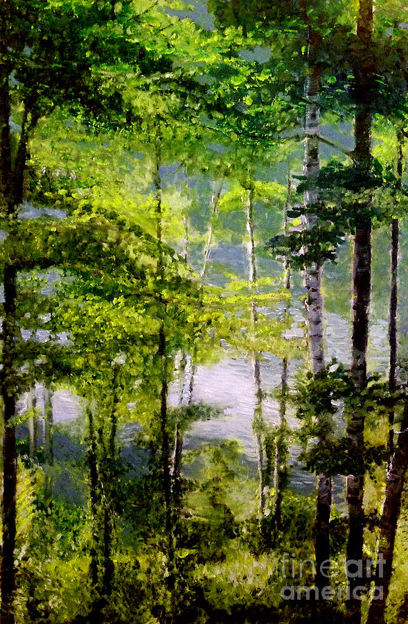 Tree Painting - Wisconsin Birch Trees on Lake  by Lisa Alex Gray