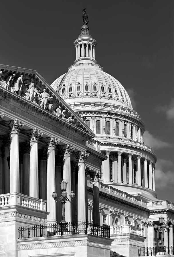 House of Representatives and the Capitol Black and White Photograph by Jerry Fornarotto