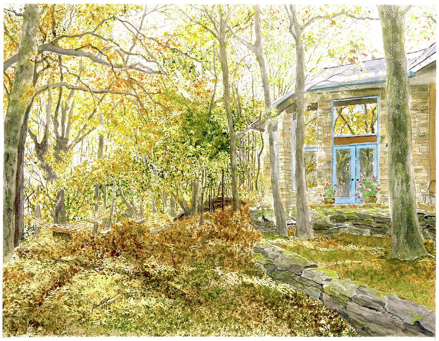 House on Grandmother Mountain - Golden Moments  Painting by Joel Deutsch