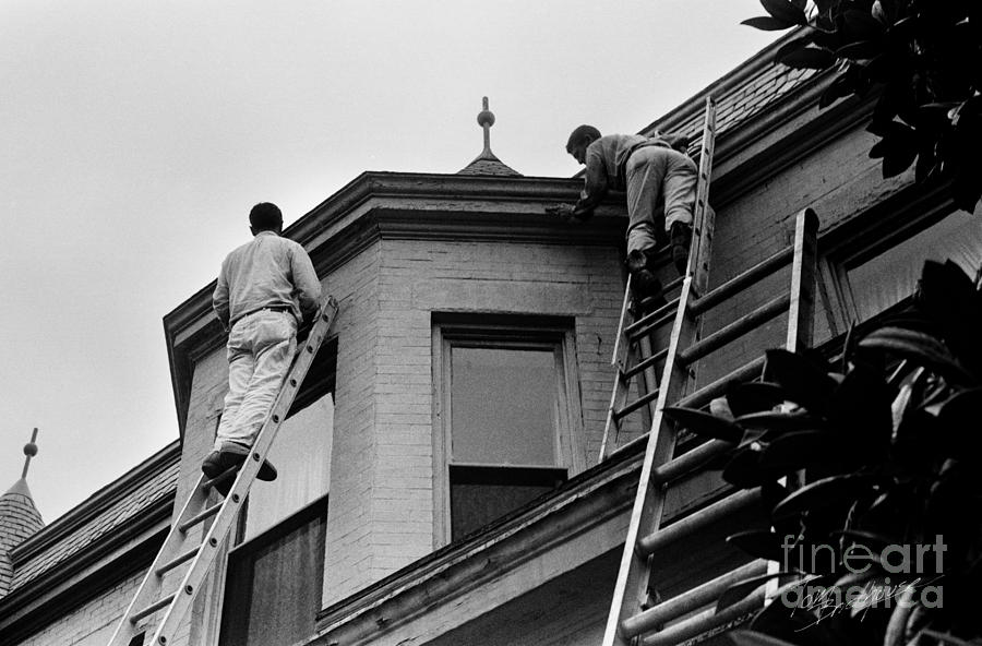 Black And White Photograph - House Painters Preparing to Paint by Tom Brickhouse