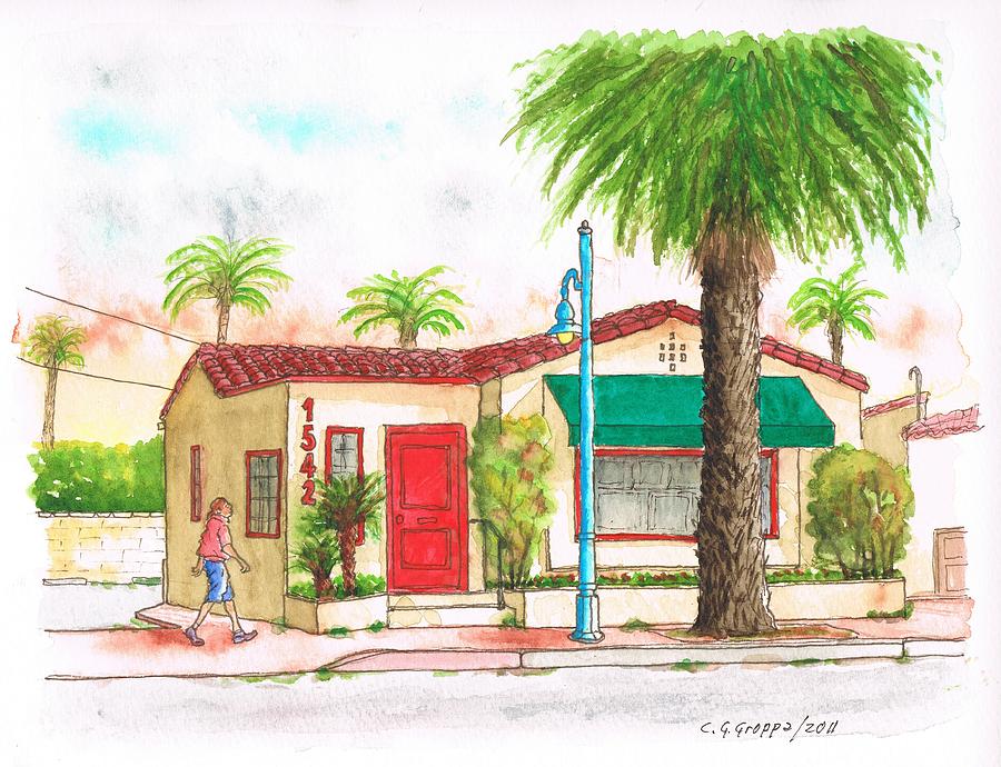 House with a red door in Palm Springs - CA Painting by Carlos G Groppa