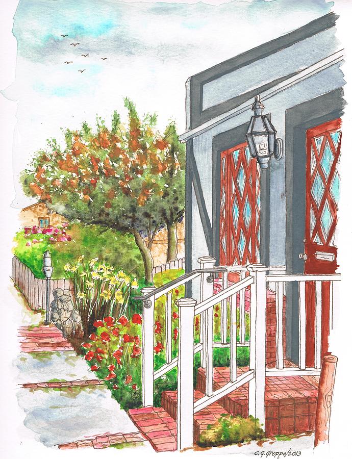 House with a white handrail in Laguna Beach - California Painting by Carlos G Groppa
