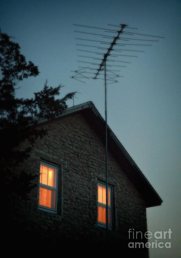 House with Antenna at Night Photograph by Jill Battaglia