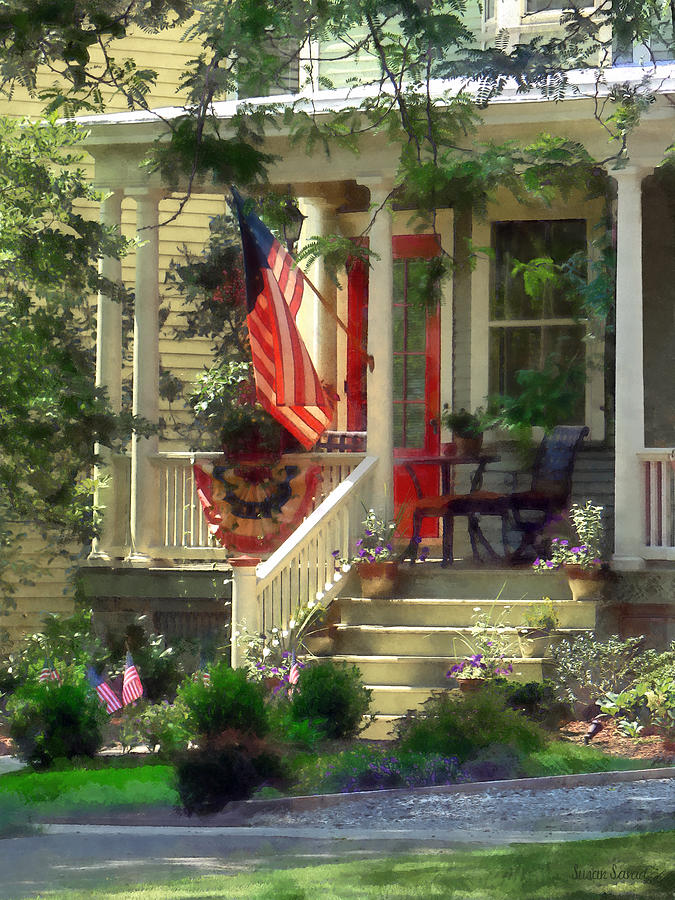 Bunting Photograph - House With Bunting and Flag by Susan Savad