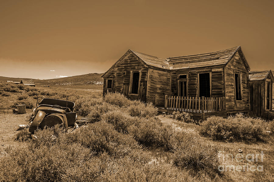 House with Car in Sepia Photograph by Stephen Whalen