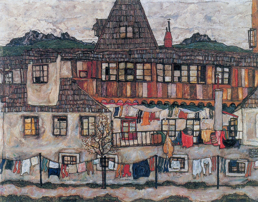 House with Drying Laundry Painting by Celestial Images