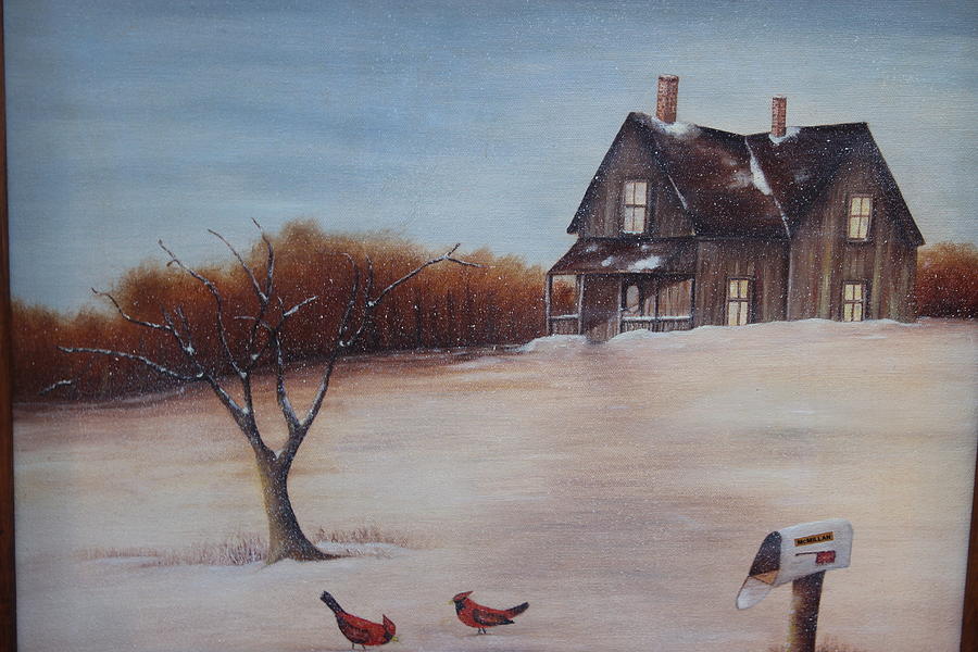 Bird Painting - House with Red Birds by Christine McMillan
