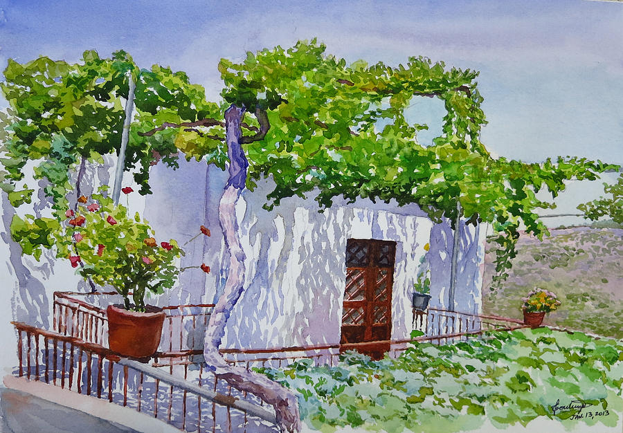 Lebanon Painting - House with vine in Lebanon by Ghazi Toutounji