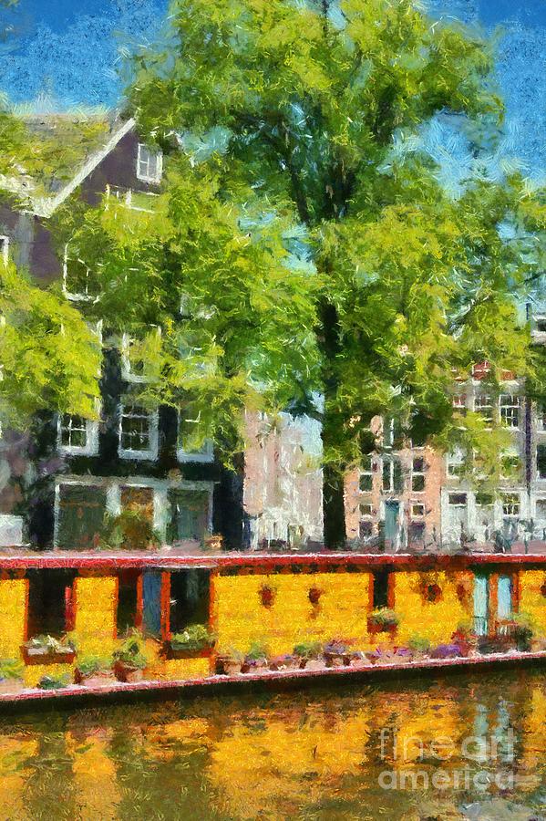 Tree Painting - Houseboat in Amsterdam by George Atsametakis