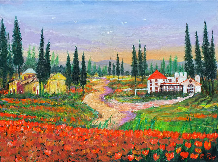Houses at Riverside. Painting by Raymond  Roy