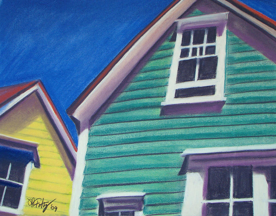 Houses Green and Yellow Painting by Michael Foltz