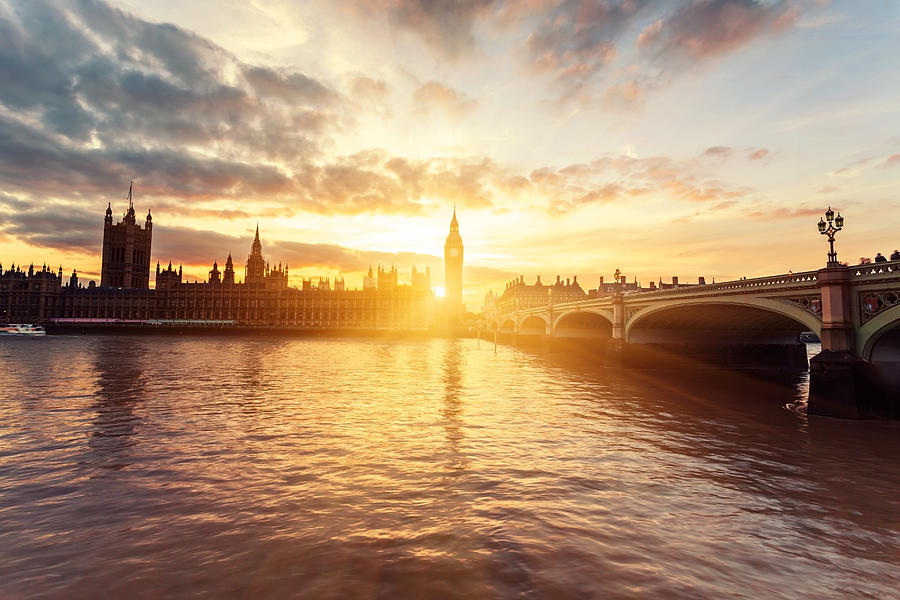 Houses of Parliament and Westminster Bridge at sunset in London Photograph by _ultraforma_