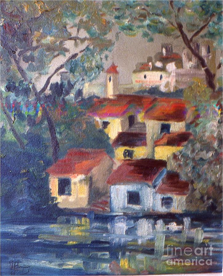 Houses on the river Painting by Jean Pierre Bergoeing