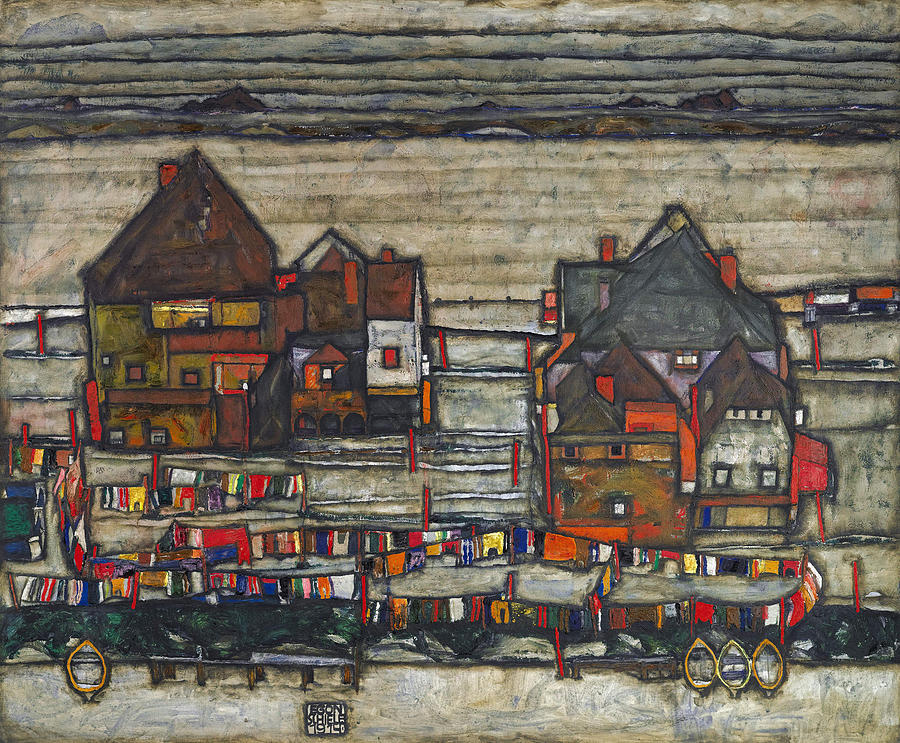 Egon Schiele Painting - Houses with Laundry by Celestial Images
