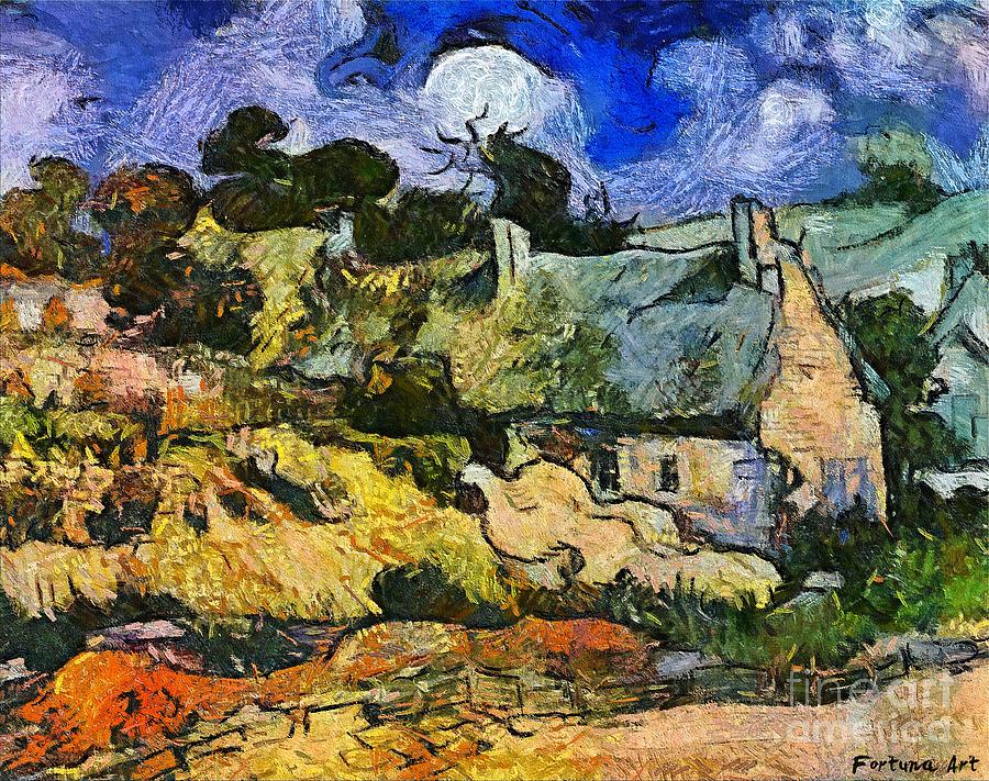 Houses with Thatched Roofs after Van Gogh Painting by Dragica  Micki Fortuna