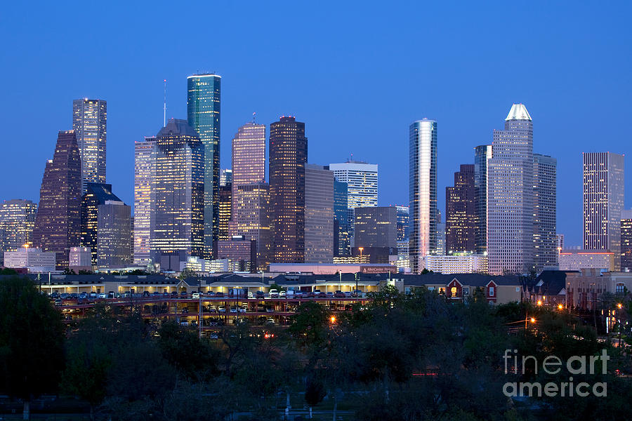 Houston Photograph - Houston Night Skyline by Bill Cobb