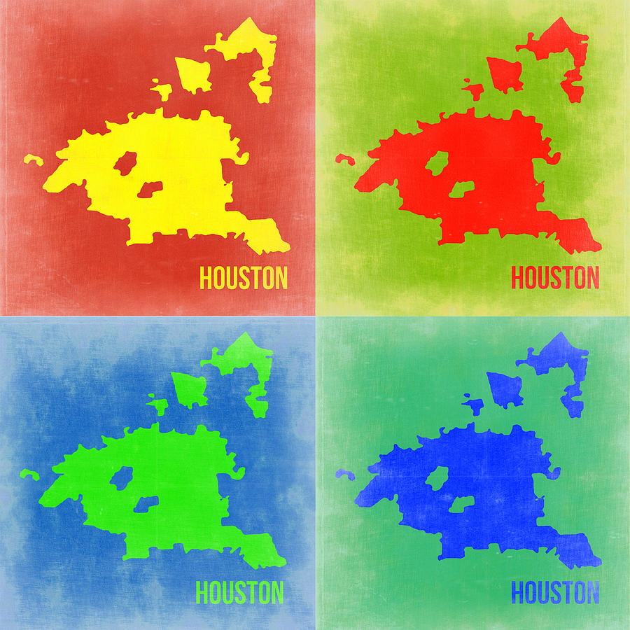 Houston Map Painting - Houston Pop Art Map 2 by Naxart Studio