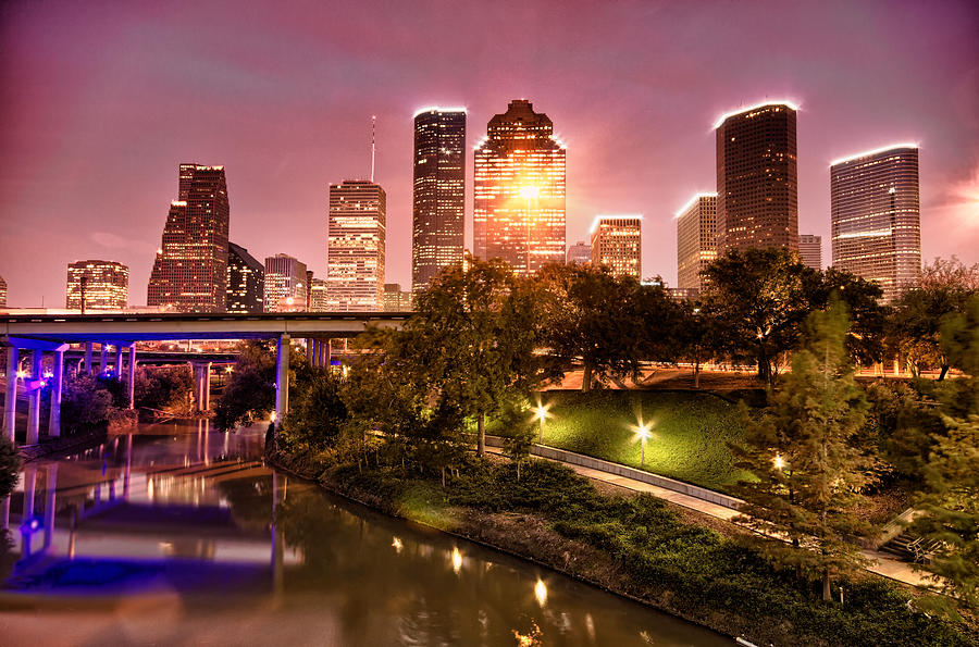 Houston skyline above Buffalo Bayou Photograph by Kayta Kobayashi