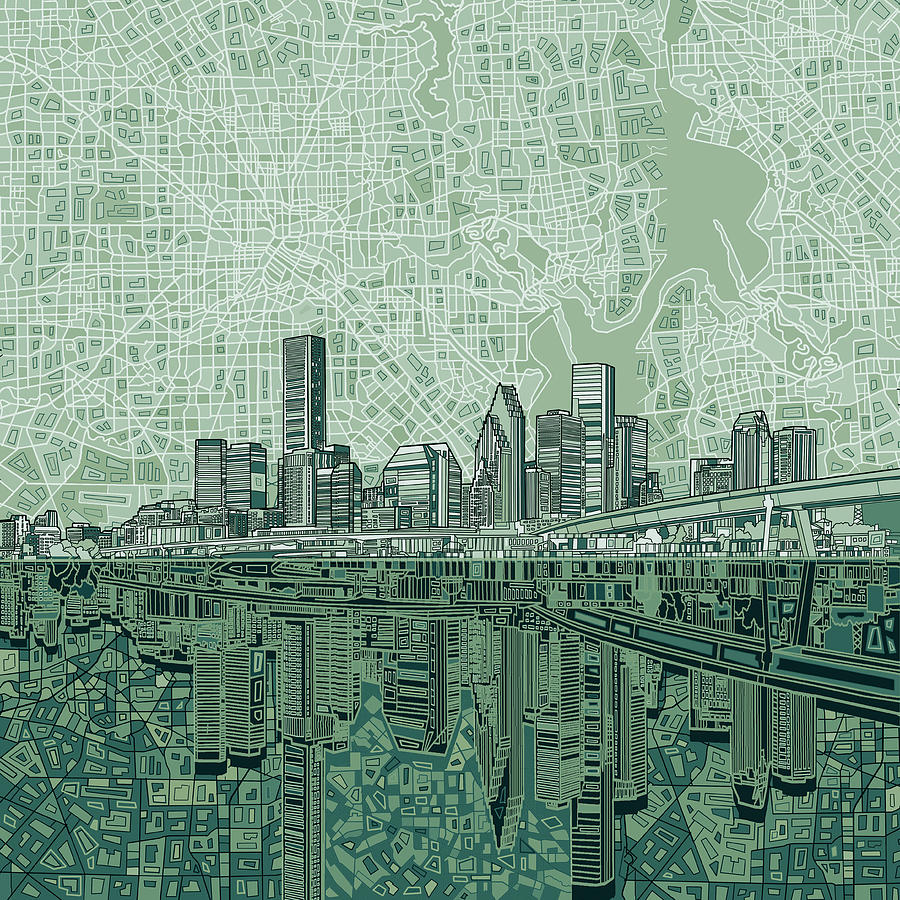 Houston Skyline Abstract 2 Painting