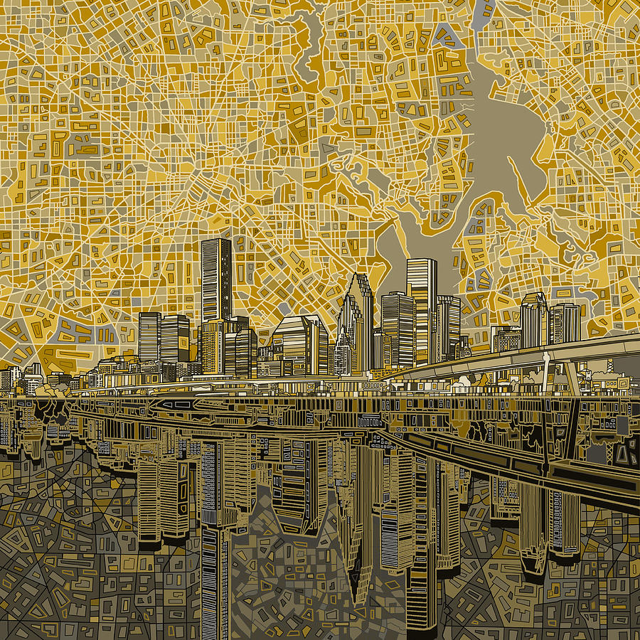Houston Painting - Houston Skyline Abstract 4 by Bekim M Houston Painting - Houston Skyline Abstract 4 by Bekim M