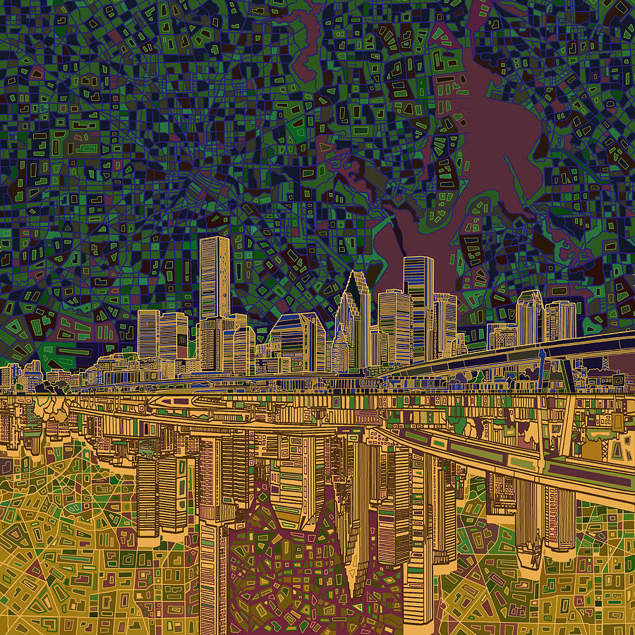Houston Painting - Houston Skyline Abstract 6 by Bekim M