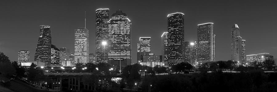 Houston Skyline at NIGHT Black and White BW Photograph by Jon Holiday