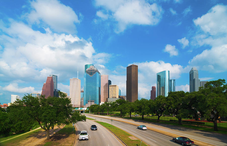 Houston Skyline, Parkway, And Clouds Photograph by Davel5957