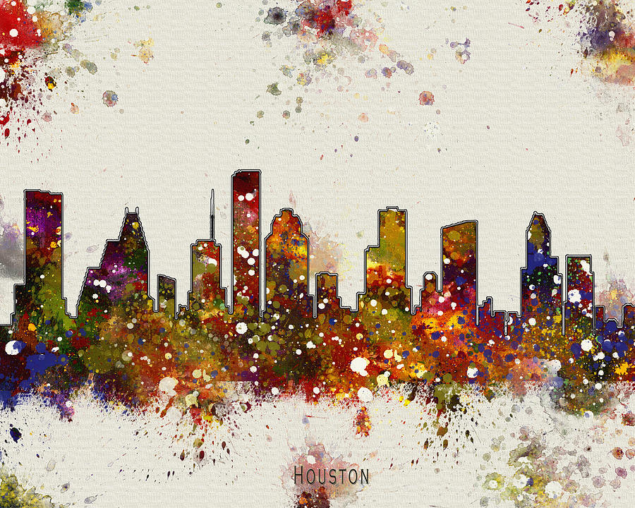 Boston Painting - Houston Skyline by WaterColorMaps Chris and Mary Ann