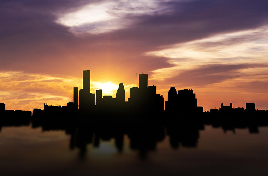 Houston Skyline Photograph - Houston Sunset Skyline  by Aged Pixel