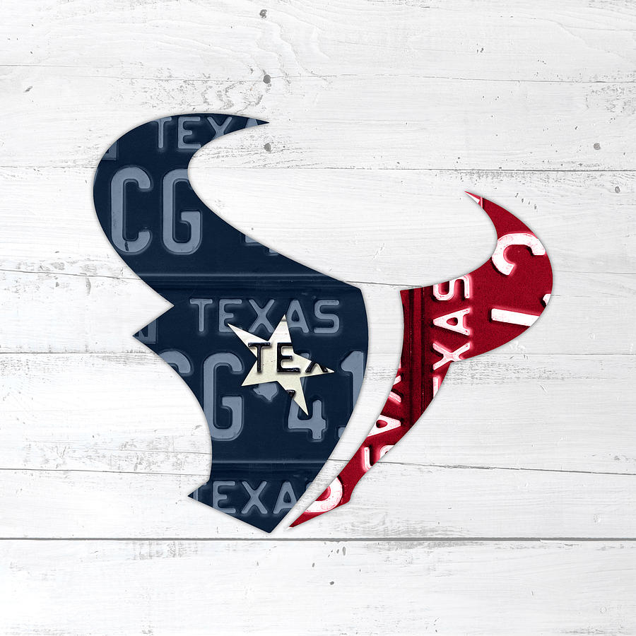 Houston Mixed Media - Houston Texans Football Team Retro Logo Recycled Texas License Plate Art by Design Turnpike
