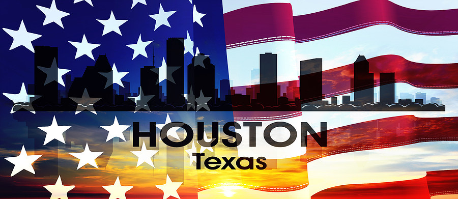 Houston TX Patriotic Large Cityscape Mixed Media by Angelina Tamez