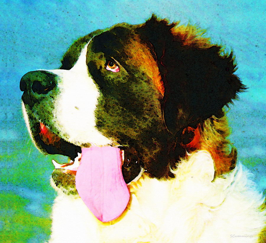 Dog Painting - How Bout A Kiss - St Bernard Art by Sharon Cummings by Sharon Cummings