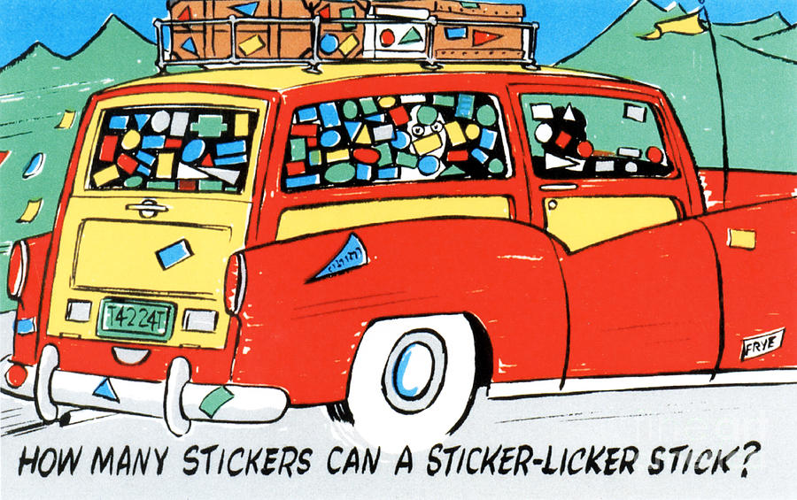 Vintage Cartoon Drawing - How many stickers can a sticker-licker stick by Eldon Frye
