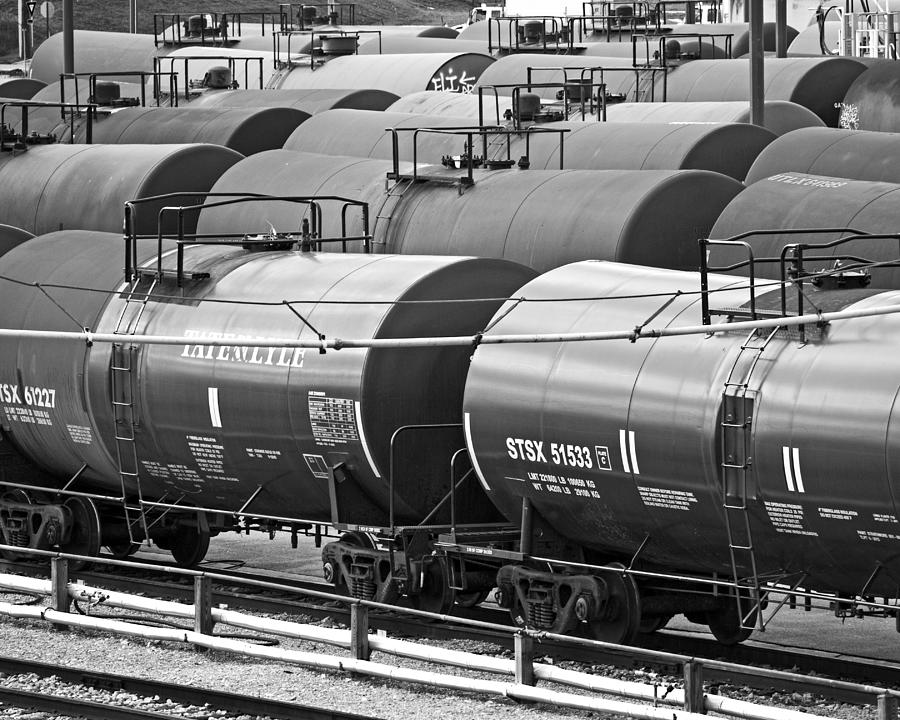 How Sweet It Is - Tank Cars - Black and White Photograph by Bill Swartwout