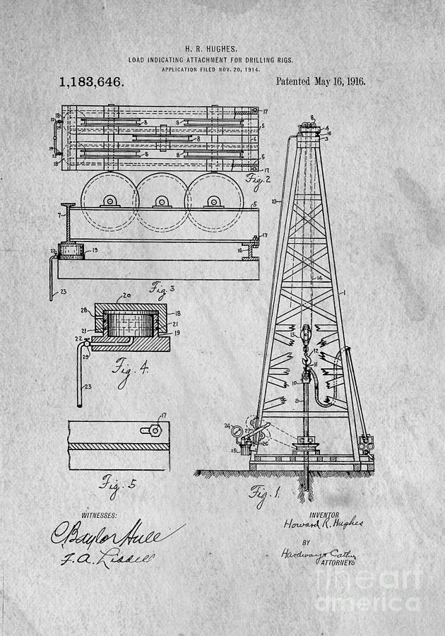 Vintage Digital Art - Howard Huges Drilling Rig Original Patent by Edward Fielding