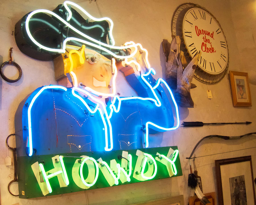 Howdy from the Neon Cowboy Taos  Photograph by Mary Lee Dereske