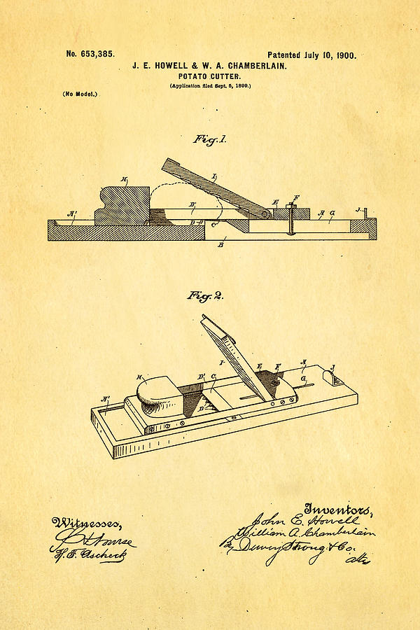 Appliance Photograph - Howell and Chamberlain French-Fry Potato Cutter Patent Art 1900 by Ian Monk