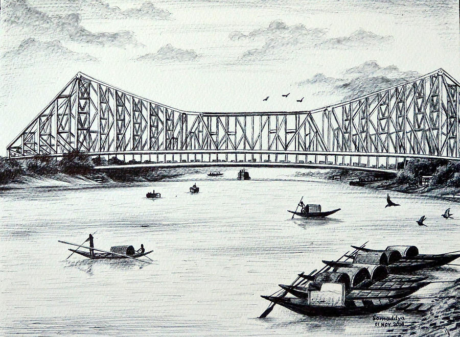 Beautiful Pencil Sketch Of Kolkata In 1970s | DesiPainters.com