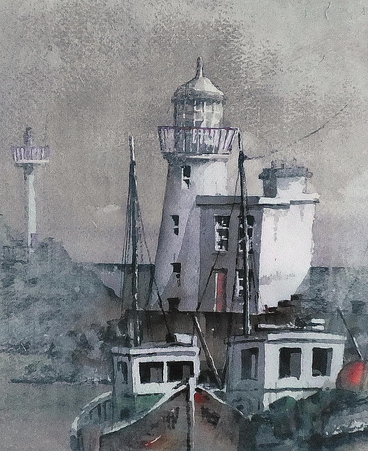 Howth Lighthouse Dublin Mixed Media by Val Byrne