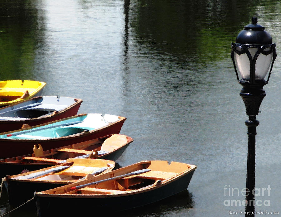 Hoyt Lakes Rowboats in Delaware Park Buffalo NY Oil Painting Effect Photograph by Rose Santuci-Sofranko