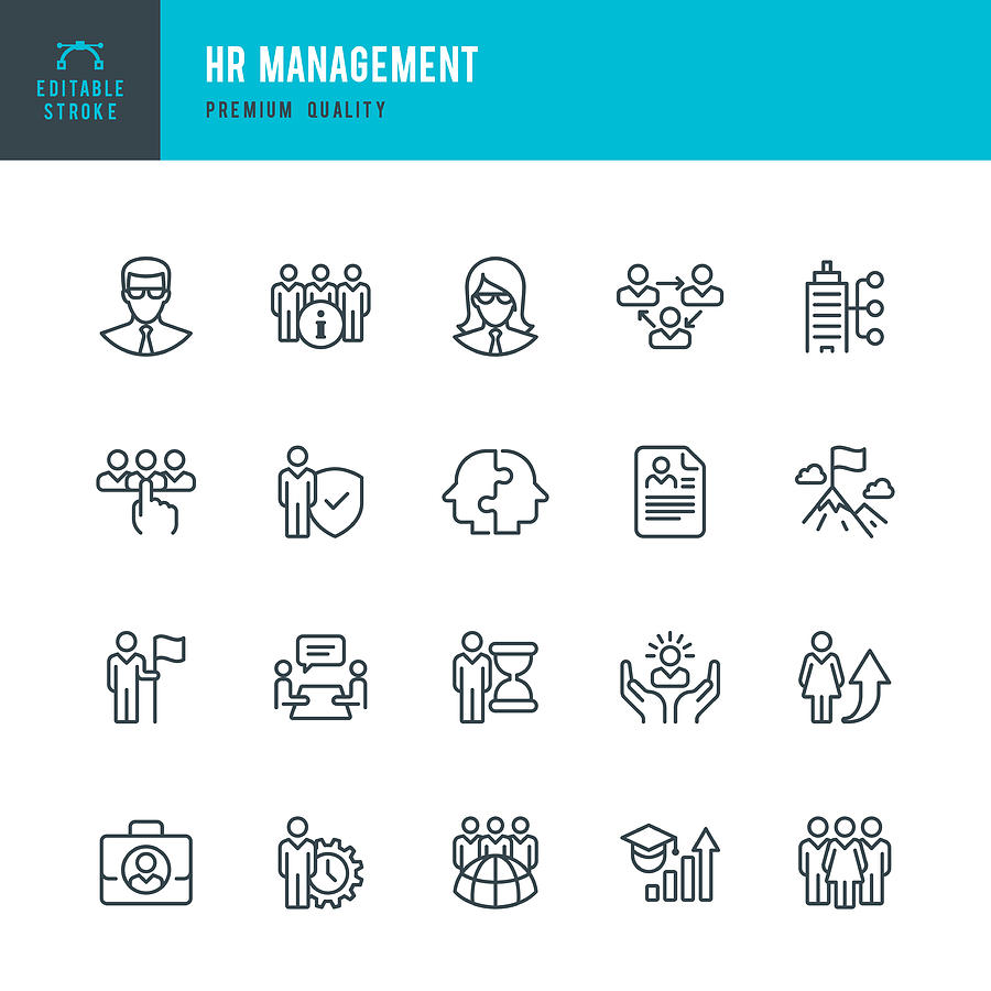 HR Management - set of line vector icons Drawing by Fonikum