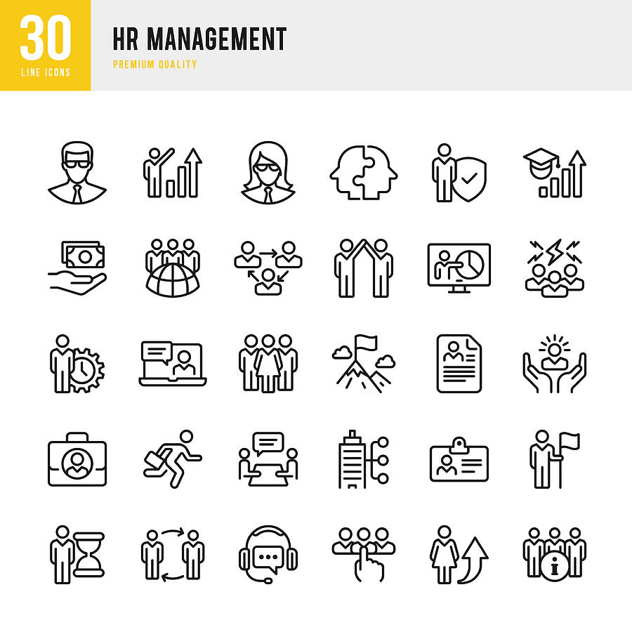HR Management - set of thin line vector icons Drawing by Fonikum