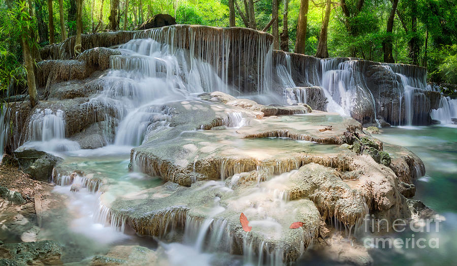 Huay Mae Kamin Waterfall at Kanchanaburi province Photograph by Anek Suwannaphoom