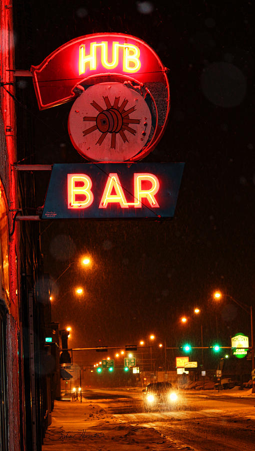 North Platte Photograph - Hub Bar Snowy Night by Sylvia Thornton