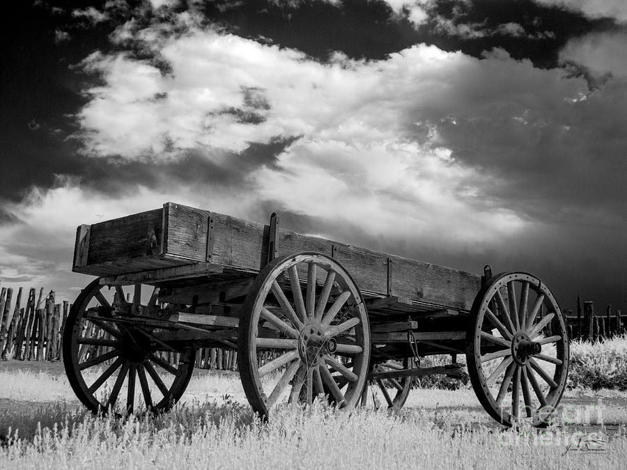 Black And White Photograph -  Black and White Of Hubbell Trading Post  Wagon in Arizona by Jim Swallow