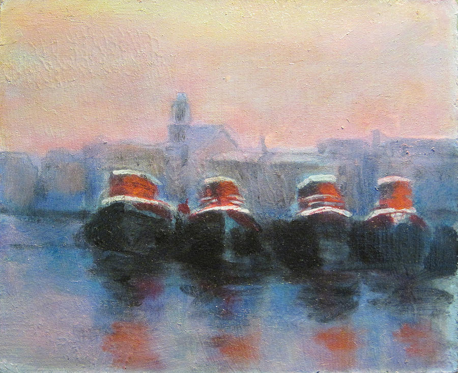 Huddled Tugs Painting by David Zimmerman