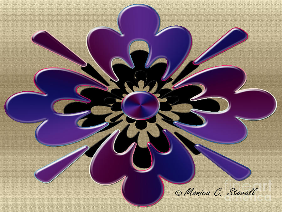 Hues of Blue and Purple on Gold Floral Design Digital Art by Monica C Stovall